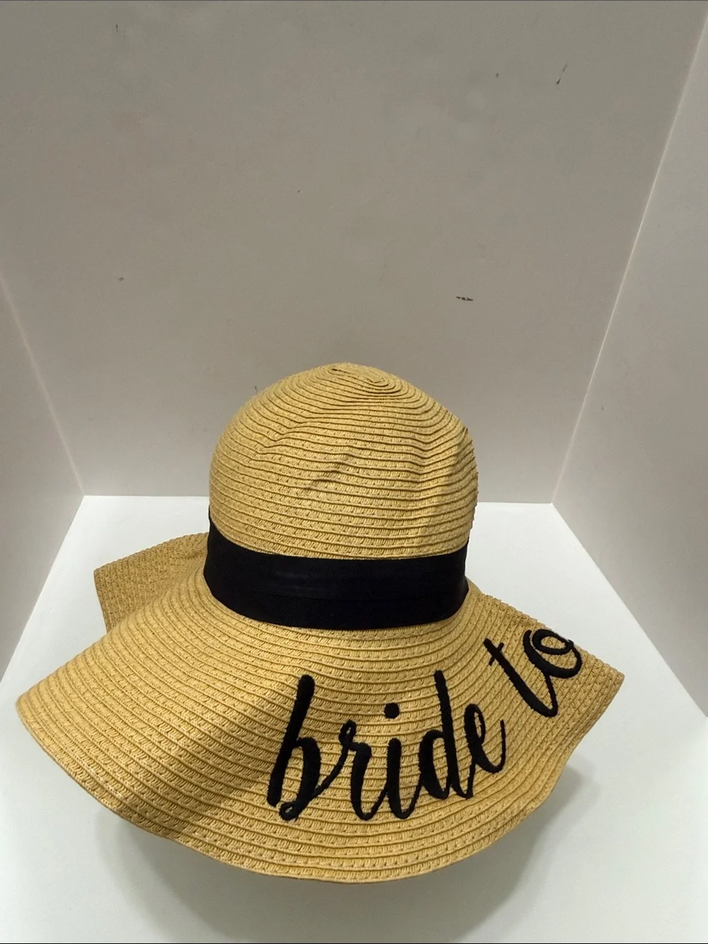 C.C. Boutique Yellow 'Bride To Be' Wide Brim Sun Hat with Black Band